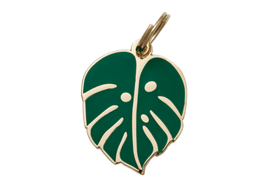 Monstera Leaf Enamel Charm / ID Tag (Free Custom Engraving) Charms Two Tails
