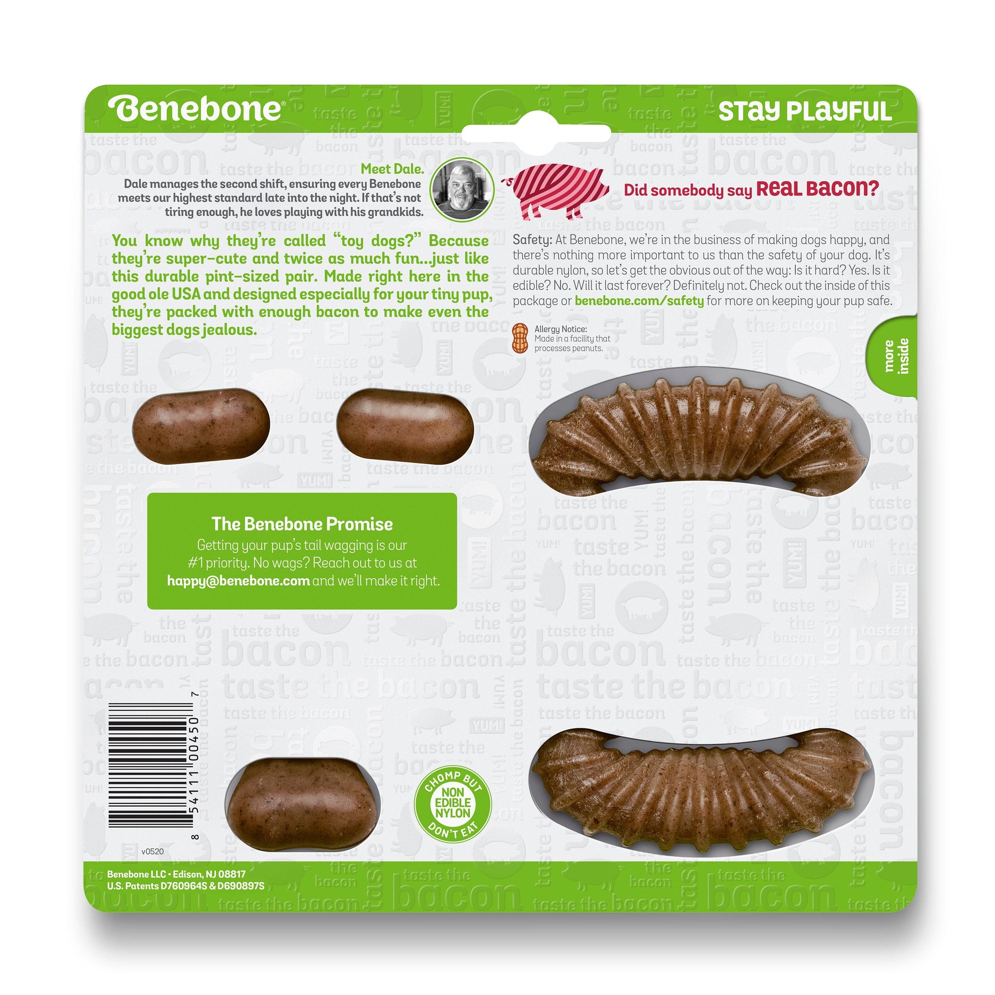 Benebone Tiny Dog 2-Pack Chew Toys - Real Bacon Toy Benebone