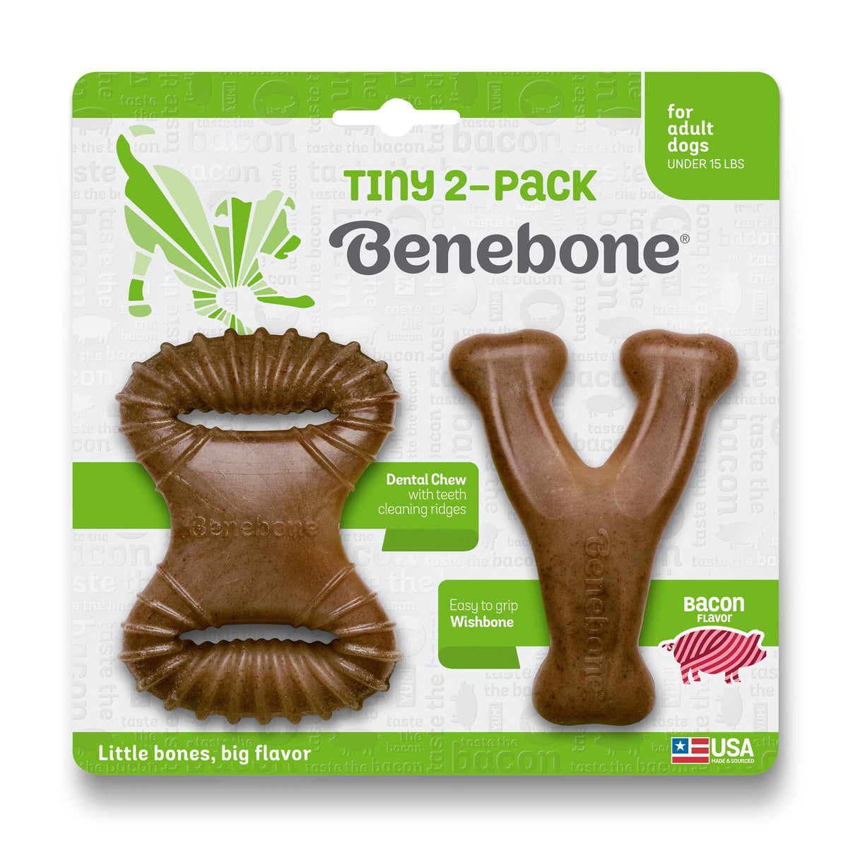 Benebone Tiny Dog 2-Pack Chew Toys - Real Bacon