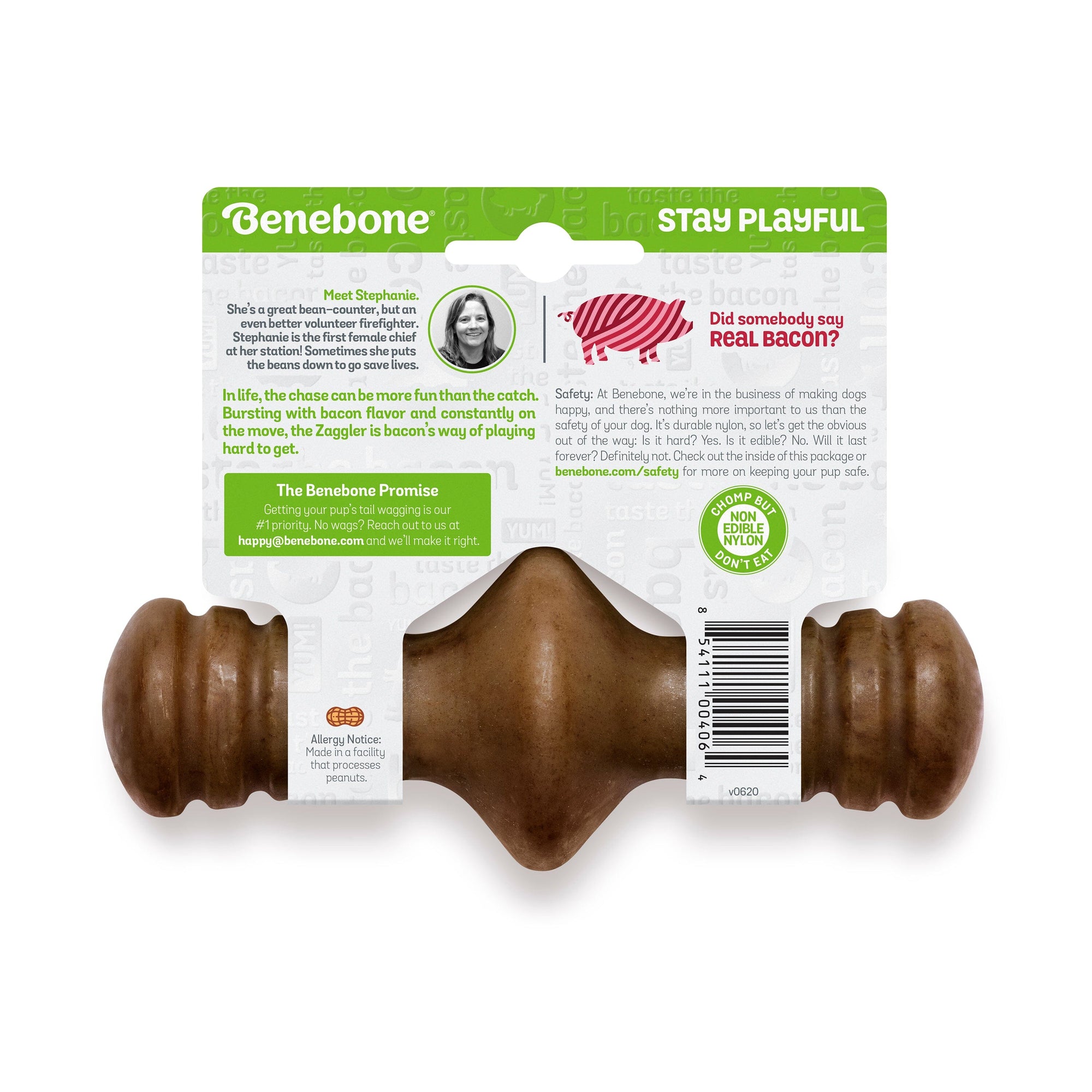 Benebone Zaggler Bacon Flavor Durable Dog Stick Chew Toy Toy Benebone