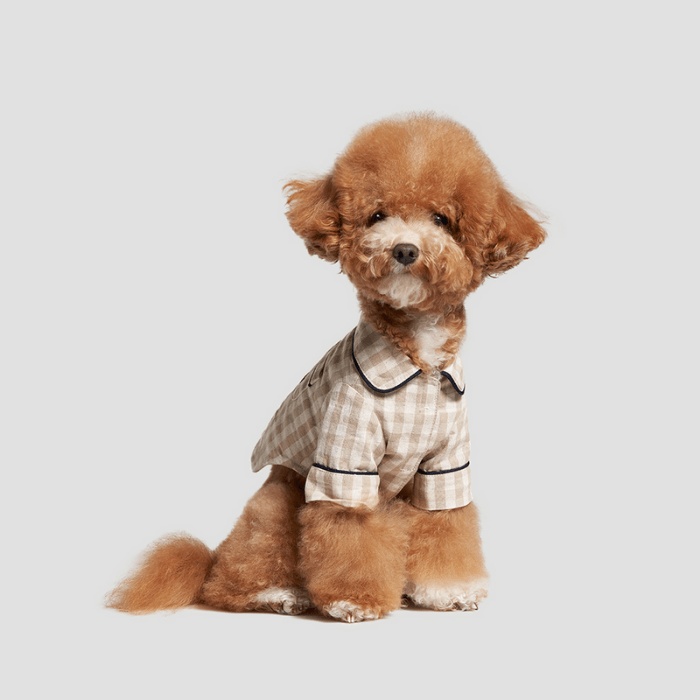 Check Pajama Shirt - Oatmeal Clothing Small Stuff