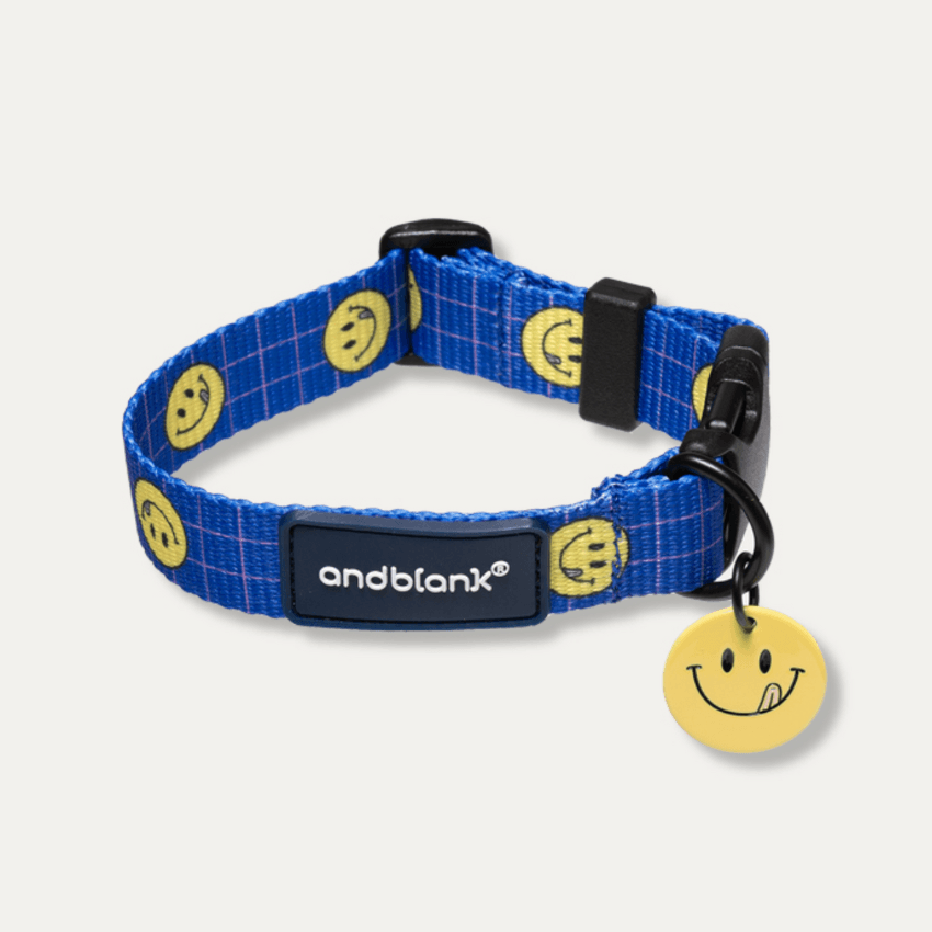 Smiley Face Dog Collar - Blue