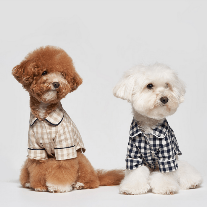 Check Pajama Shirt - Oatmeal Clothing Small Stuff