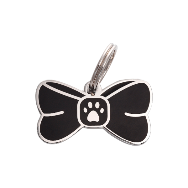 Black Bow Tie Enamel Charm / ID Tag (Free Custom Engraving)