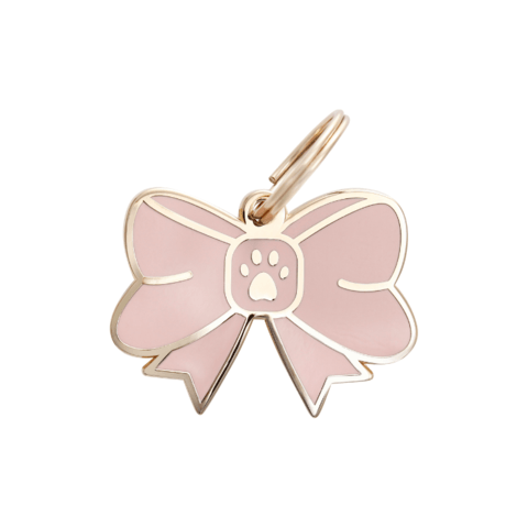 Pink Bow Tie Enamel Charm / ID Tag (Free Custom Engraving)