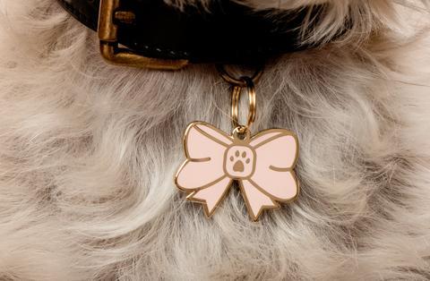 Pink Bow Tie Enamel Charm / ID Tag (Free Custom Engraving) Charms Two Tails