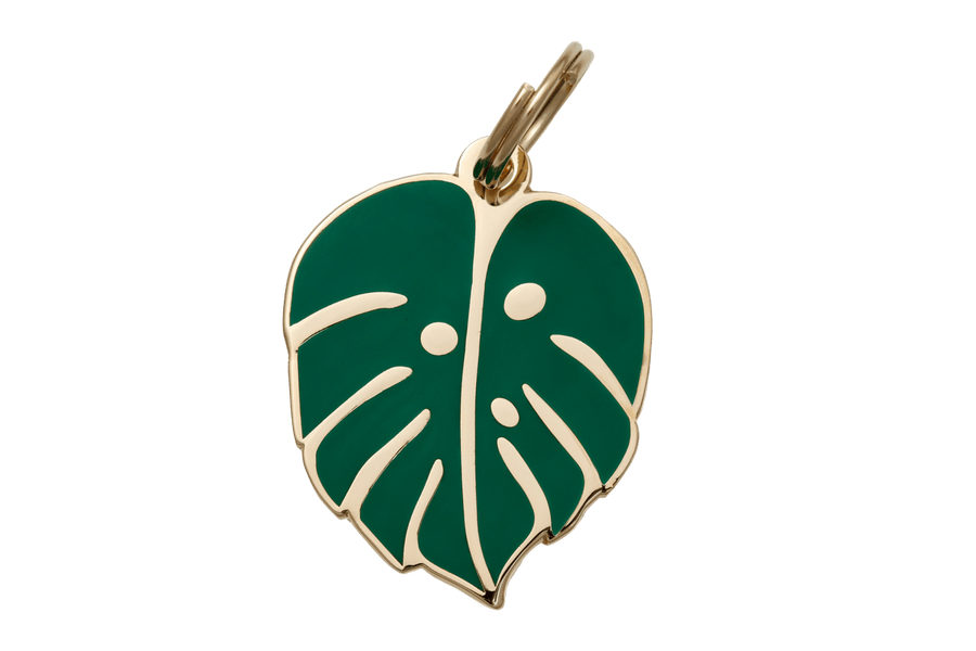 Monstera Leaf Enamel Charm / ID Tag (Free Custom Engraving) Charms Two Tails 