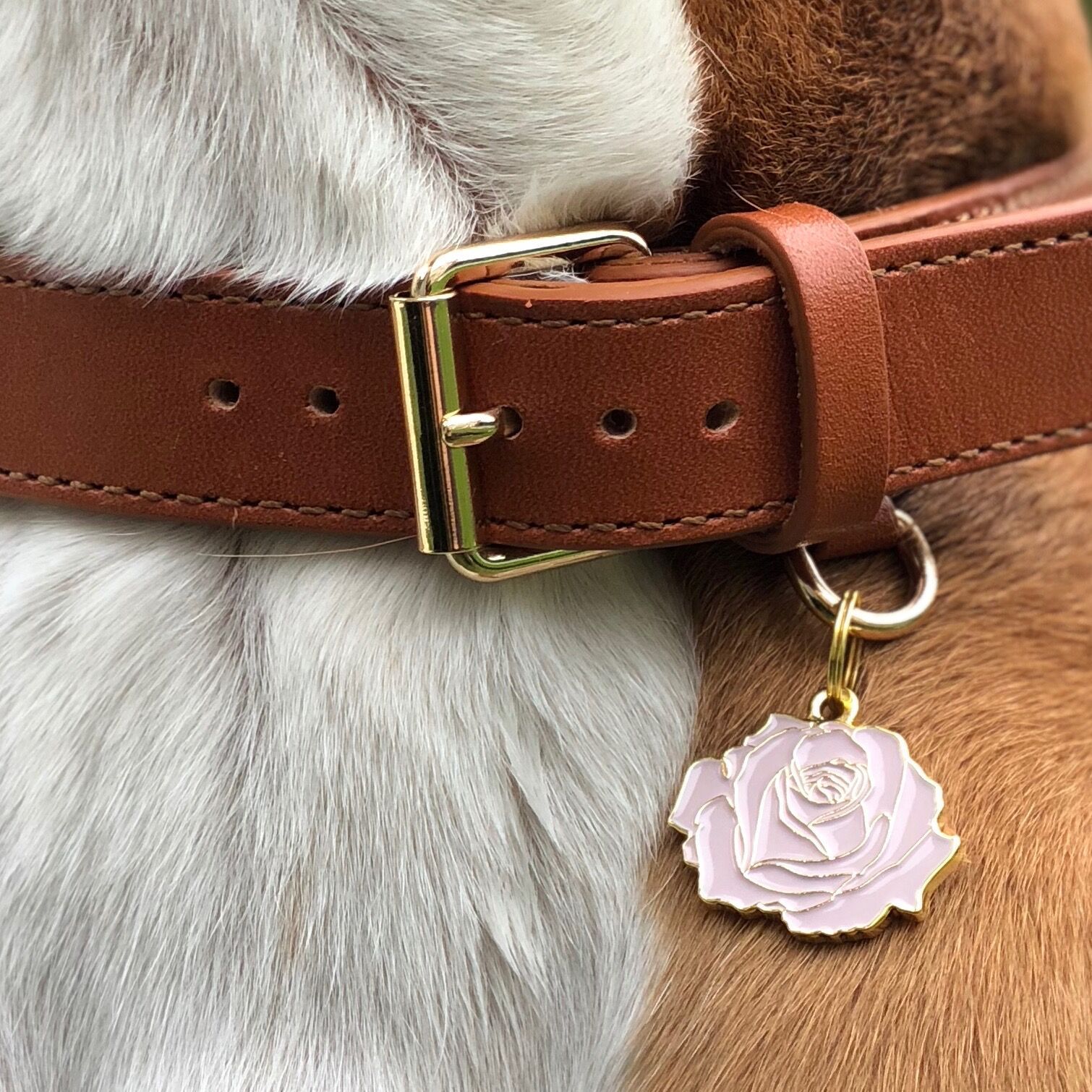 Pink Rose Enamel Charm / ID Tag (Free Custom Engraving) Charms Two Tails