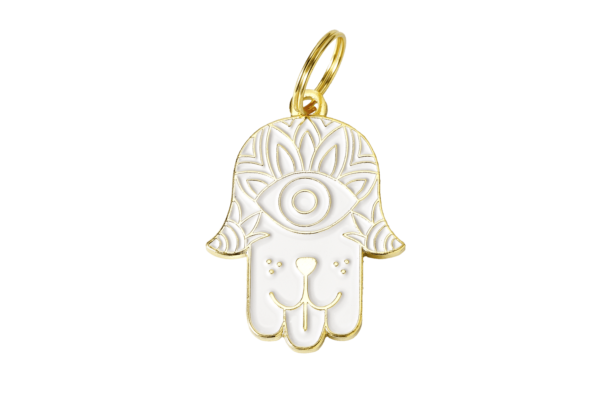 White Dog Hamsa Enamel Charm / ID Tag (Free Custom Engraving) Charms Two Tails